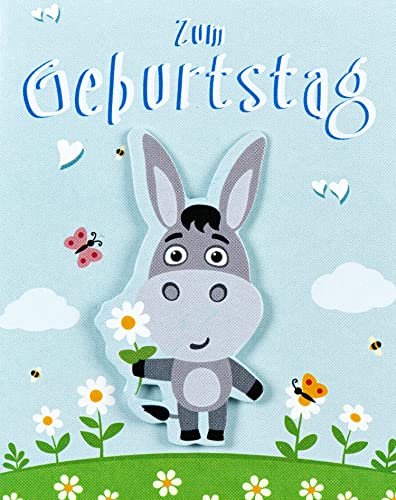 Perleberg Wysokiej jakości kartka urodzinowa z kolekcji Midi-Card Collection – kartka midi na urodziny z motywem osiołka – piękne kartki urodzinowe w jakości premium z kopertą i klamrą 6,5 x 8 cm