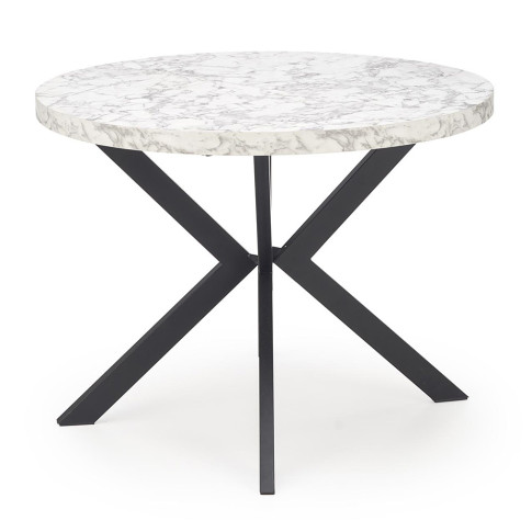 Okrągły marmurkowy stół rozkładany na czarnej podstawe M2-F77