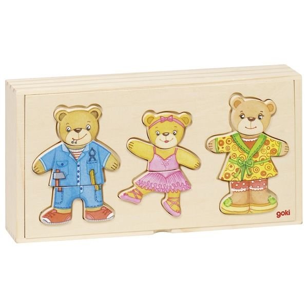 Goki Puzzle drewniane ubierz misie 57811