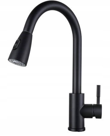 Bateria Kuchenna Czarna Matowa Kran Z Wyciąganą Wylewką