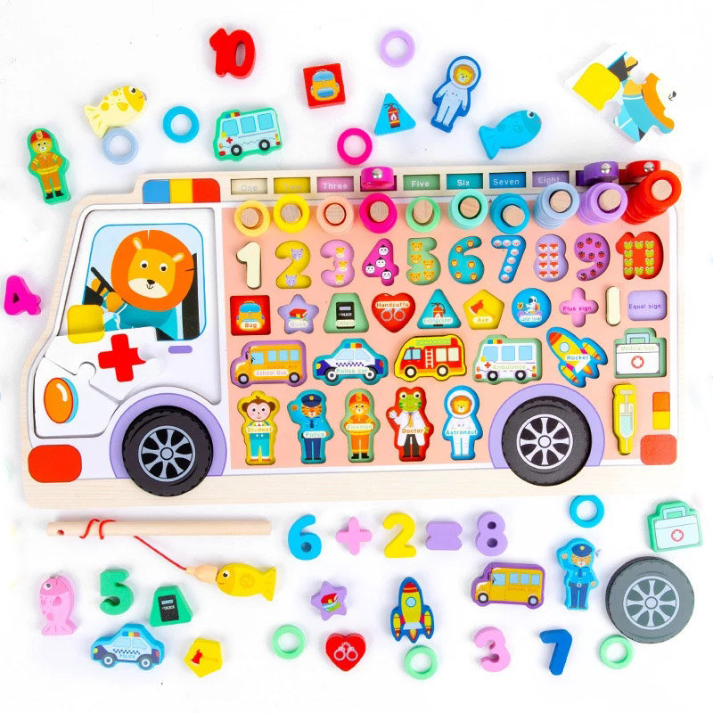 Drewno Układanka sensoryczna rybki cyferki edukacja