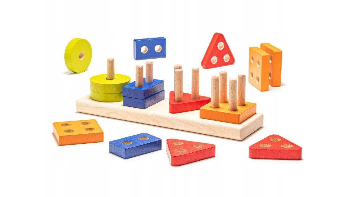 Drewniany edukacyjny sorter figury klocki Cubika