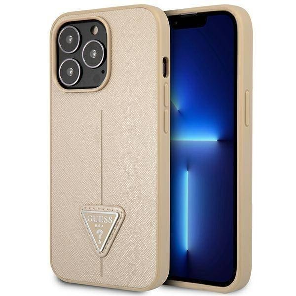 Guess GUHCP14LPSATLE iPhone 14 Pro 6,1` beżowy/beige hardcase SaffianoTriangle Logo