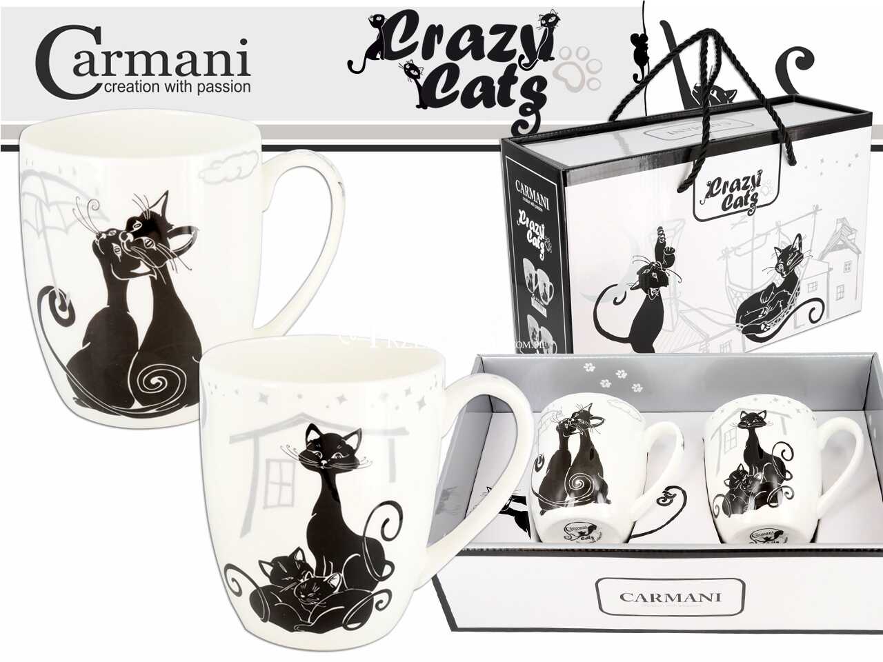 KUBKI PORCELANOWE Czarne Koty CRAZY CATS I - KPL. 2 SZT.