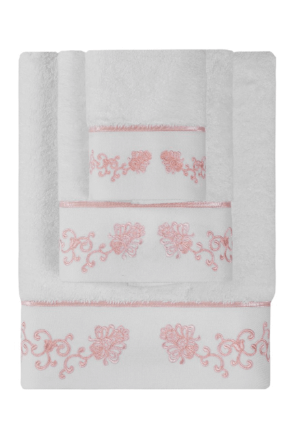Ręcznik kąpielowy DIARA 85x150 cm Biały / różowy haft