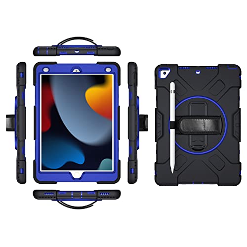 iPad mini6 2021 generacji etui z folią ochronną na wyświetlacz, uchwyt na ołówki, stojak na długopisy, obracany o 360 stopni, pasek na rękę, podpórka, wytrzymałe etui ochronne (granatowy)