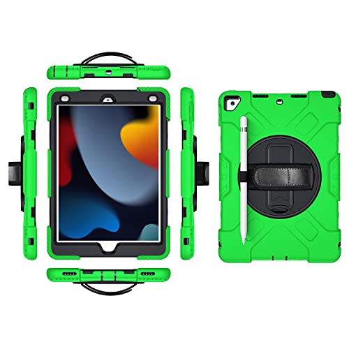 iPad mini6 2021 generacji etui z folią ochronną na wyświetlacz, uchwyt na ołówki, stojak na długopisy, obracany o 360 stopni, pasek na rękę, podpórka na rękę, wytrzymałe etui ochronne (zielony trawa)