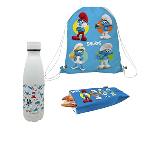 Nerthus Set Plecak + torba Przekąska + butelka D. Ściana 500 ml Smerfy