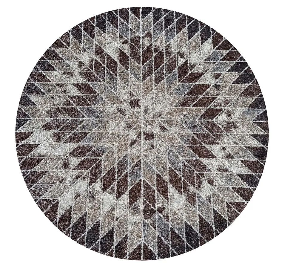 Brązowy okrągły dywan z wzorami R4-Z90