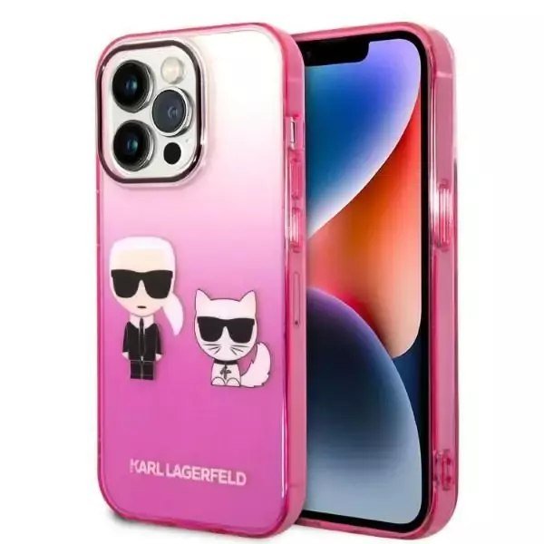 Karl Lagerfeld Obudowa dla telefonów komórkowych Gradient Karl and Choupette na Apple iPhone 14 Pro KLHCP14LTGKCP Różowy