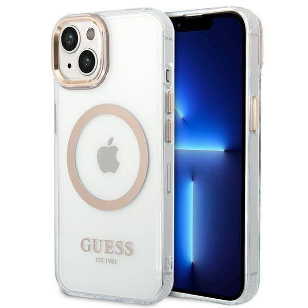 Guess GUHMP14MHTRMD iPhone 14 Plus 6,7` złoty/gold hard case Metal Outline Magsafe