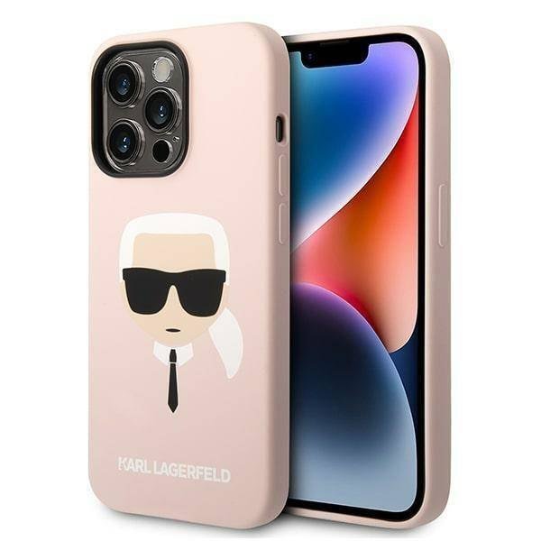 Karl Lagerfeld Obudowa dla telefonów komórkowyc MagSafe Liquid Silicone Karl Head na Apple iPhone 14 Pro KLHMP14LSLKHLP Różowy