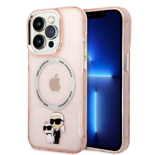 Karl Lagerfeld Obudowa dla telefonów komórkowych MagSafe kompatibilní IML Karl and Choupette NFT na Apple iPhone 14 Pro KLHMP14LHNKCIP Różowy