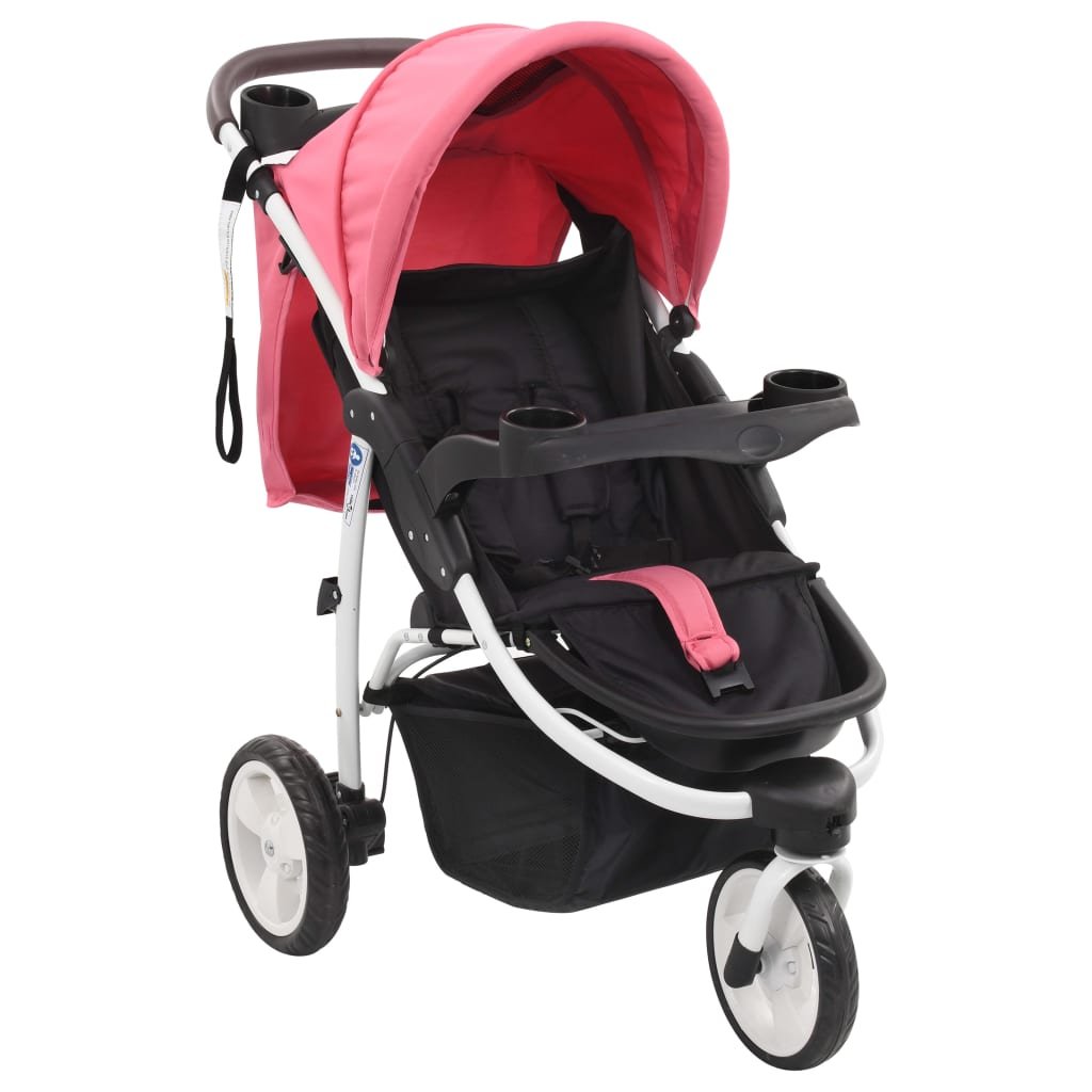 VidaXL Wózek spacerowy z 3 kołami, różowo-czarny 10181         VidaXL