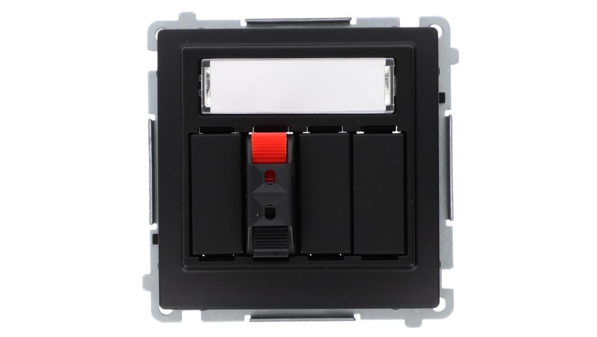 Simon Basic Gniazdo głośnikowe 1-krotne z polem opis. (moduł) Przekrój przew.dla wejścia i wyjścia 2,5 mm2 czarny BMGL31.01/49