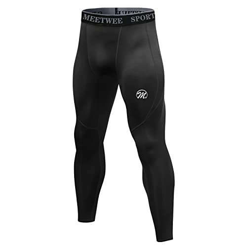 Meetwee Mężczyźni Legginsy sportowe, Czarny, L