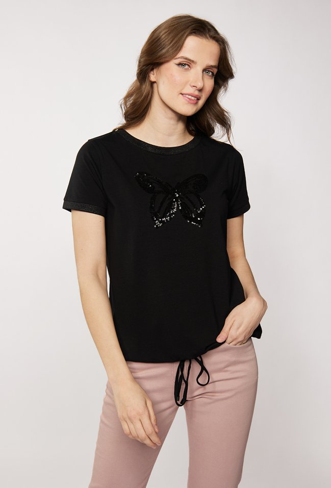 T-shirt z cekinowym motylem - Monnari