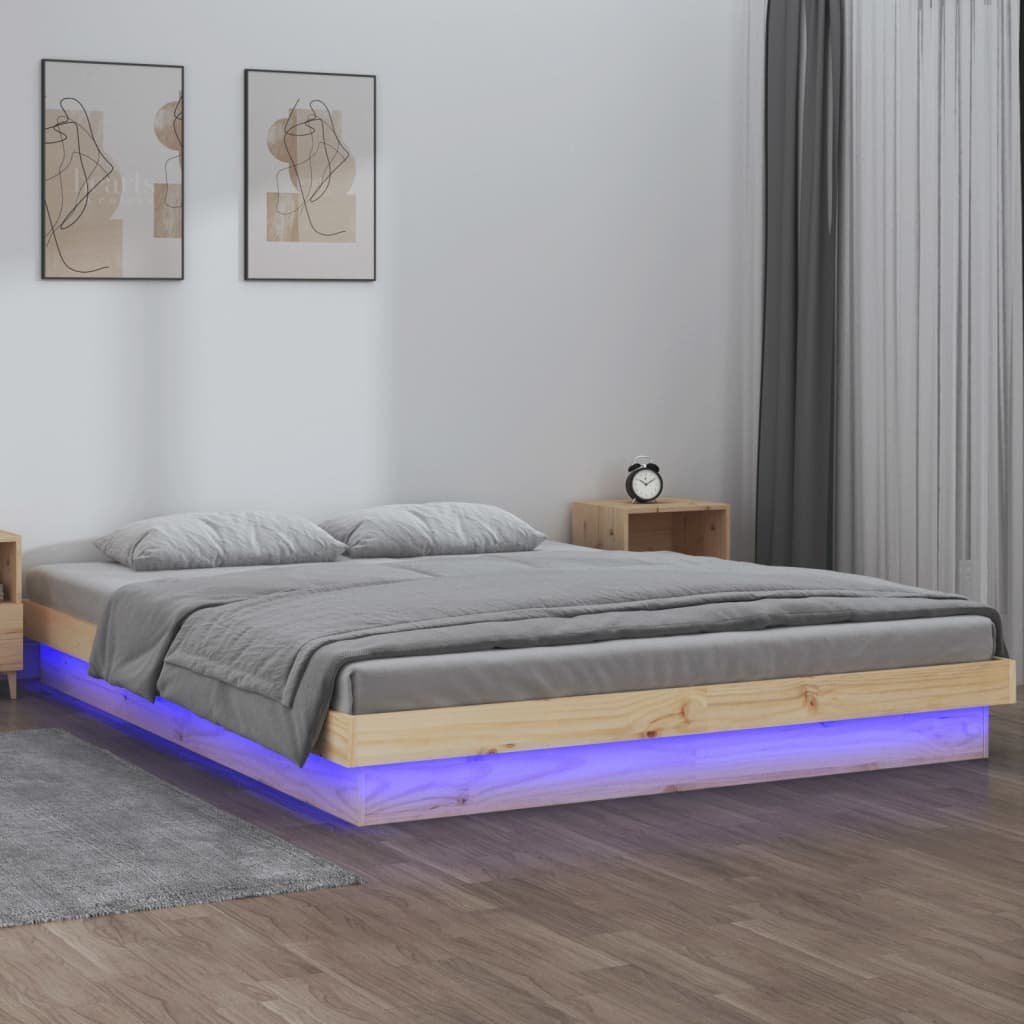 Lumarko Rama łóżka z LED, 135x190 cm, podwójna, lite drewno