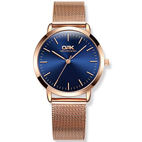 Basfur Dress Watch Fe-Watch-061-03, Niebieska tarcza/pasek siatkowy, Nowoczesny