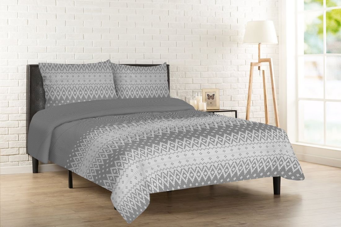 Matex Multitex Pościel flanelowa, szaro-biała, 160x200 cm, 2x 70x80 cm