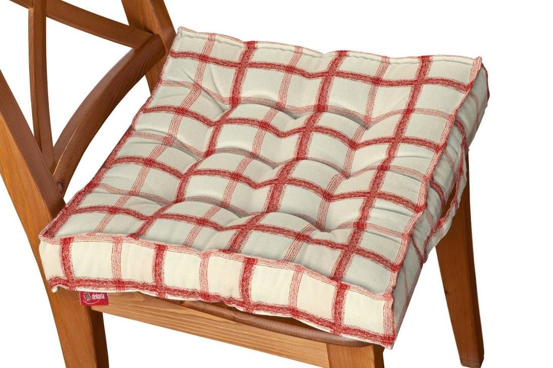 Dekoria Siedzisko Kuba na krzesło ecru tło czerwona kratka 40 × 40 × 6 cm Avinon 210-131-15