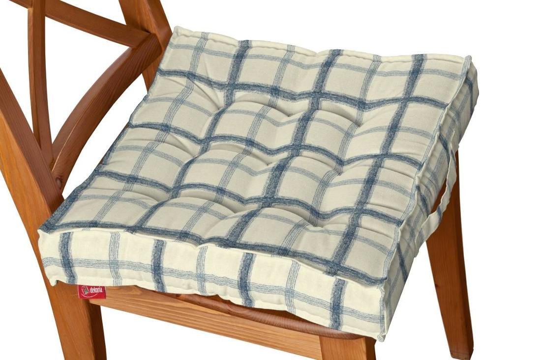Dekoria Siedzisko Kuba na krzesło ecru tło niebieskie kratka 40x40x6cm Avinon 210-131-66