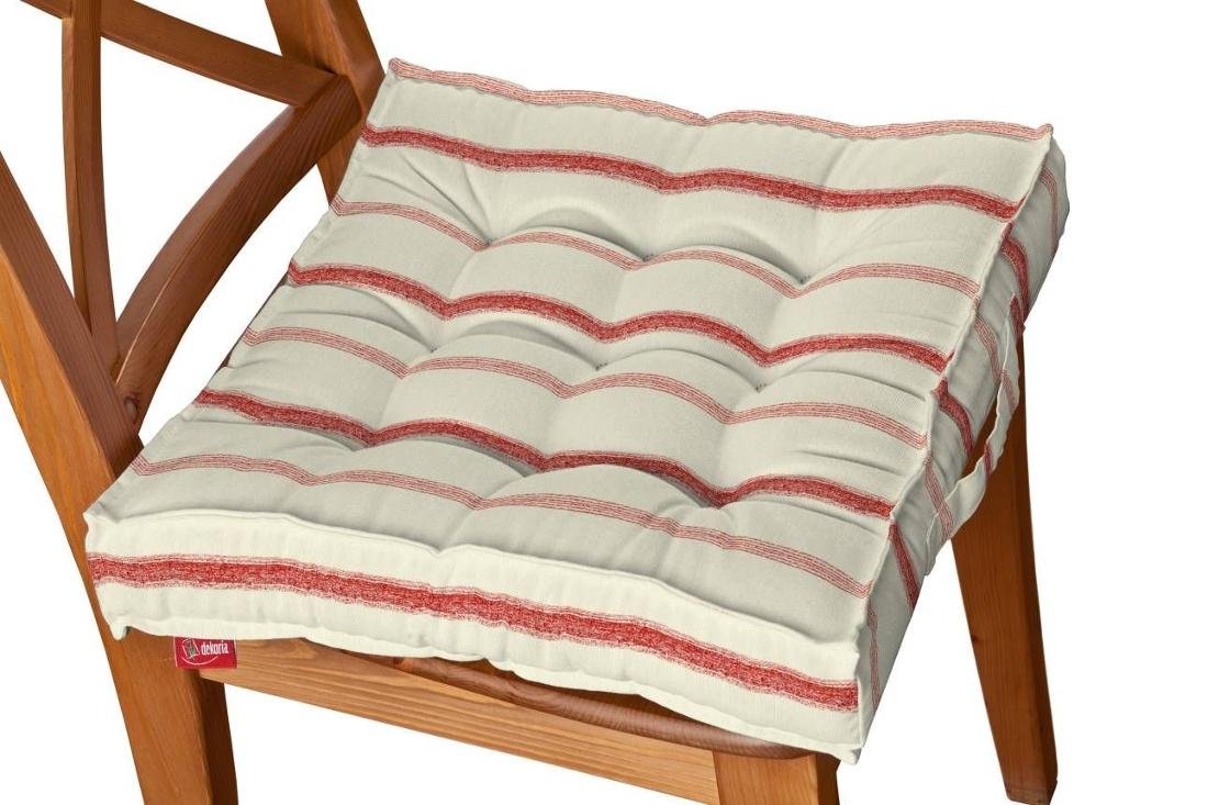 Dekoria Siedzisko Kuba na krzesło ecru tło czerwone paski 50 × 50 × 10 cm Avinon 211-129-15