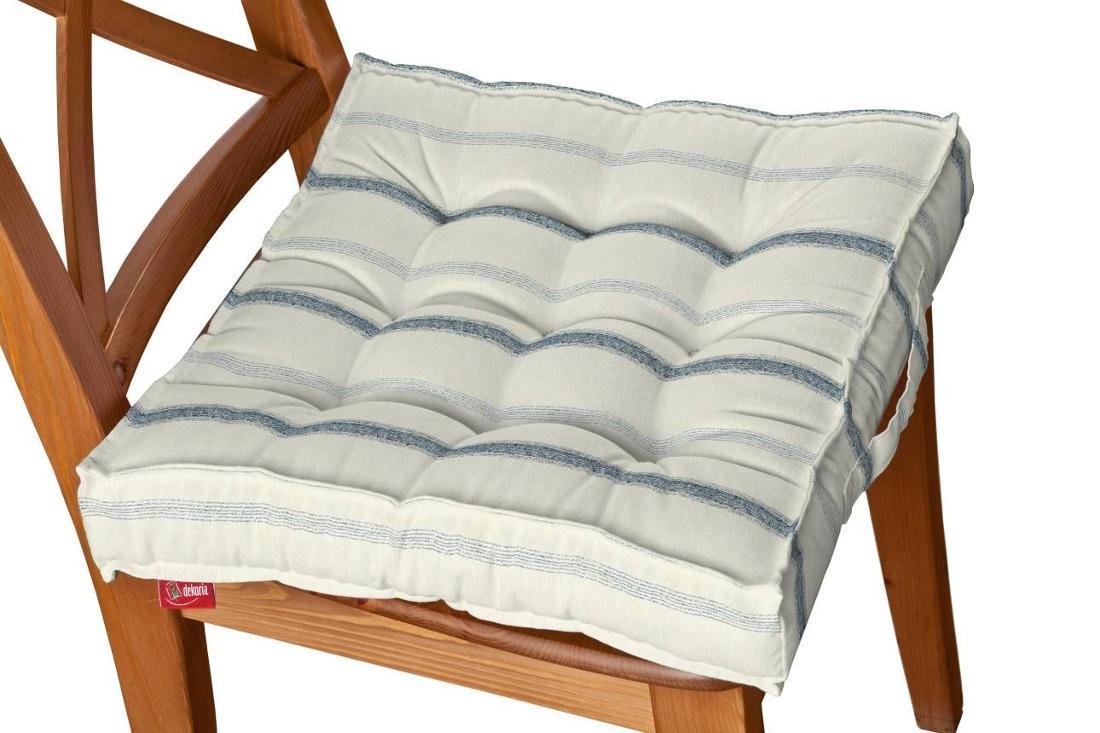 Dekoria Siedzisko Kuba na krzesło ecru tło niebieskie paski 50 × 50 × 10 cm Avinon 211-129-66
