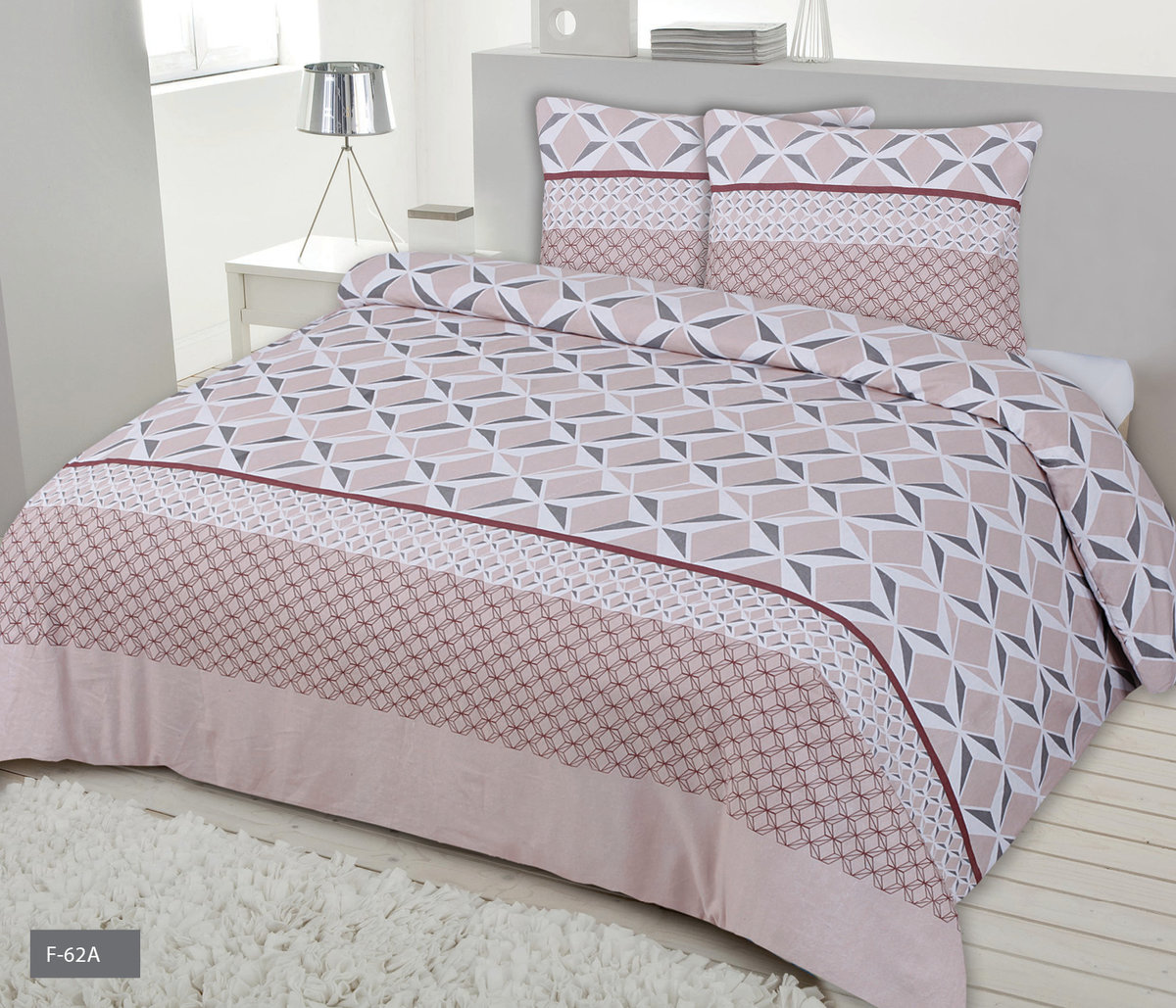 Matex Multitex Pościel flanelowa różowo-szara, 2x 70x80 cm, 160x200 cm