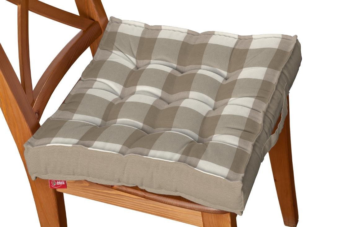 Dekoria Siedzisko Kuba na krzesło beżowo biała krata 5,5x5,5cm) 50 × 50 × 10 cm Quadro 211-136-08