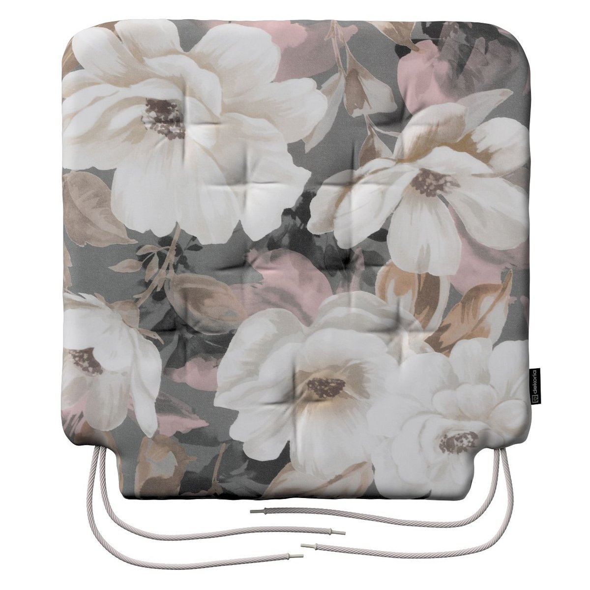 Dekoria Siedzisko Olek na krzesło kremowe i różowe kwiaty na szarym tle 42 × 41 × 3,5 cm Gardenia 225-142-13