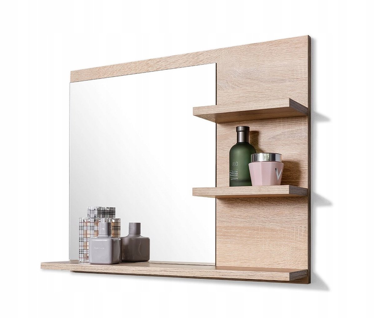 Lustro dąb sonoma z 3 półkami prawe, DOMTECH,  dąb sonoma, 50x60x12 cm