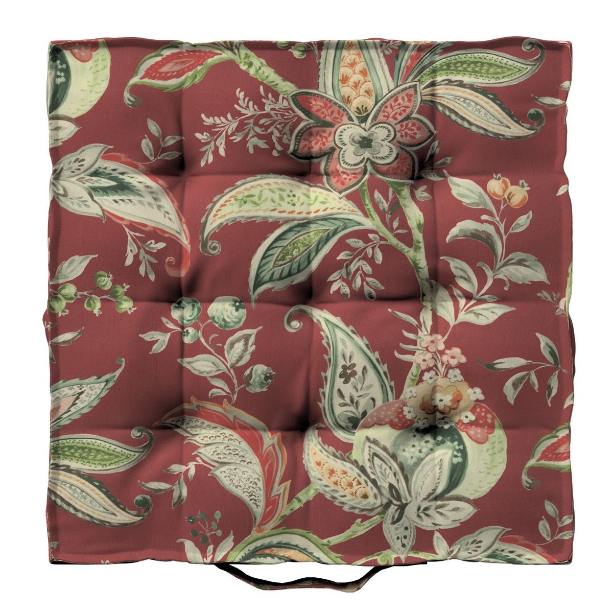 Dekoria Siedzisko Kuba na krzesło wzory roślinne i kwiatowe na czerwono-ceglanym tle 50 × 50 × 10 cm Gardenia 211-142-12