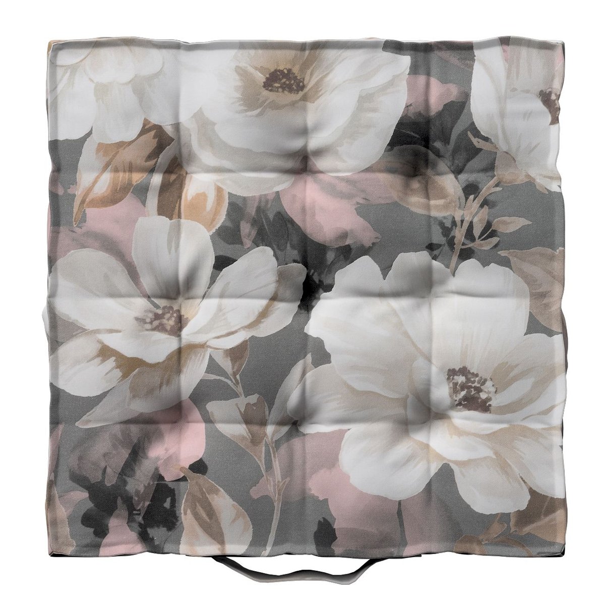Dekoria Siedzisko Kuba na krzesło kremowe i różowe kwiaty na szarym tle 40 × 40 × 6 cm Gardenia 210-142-13