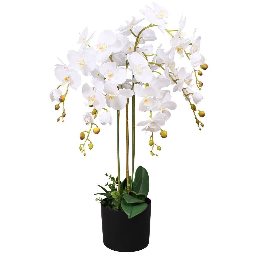 vidaXL Sztuczny storczyk z doniczką, 75 cm, biały