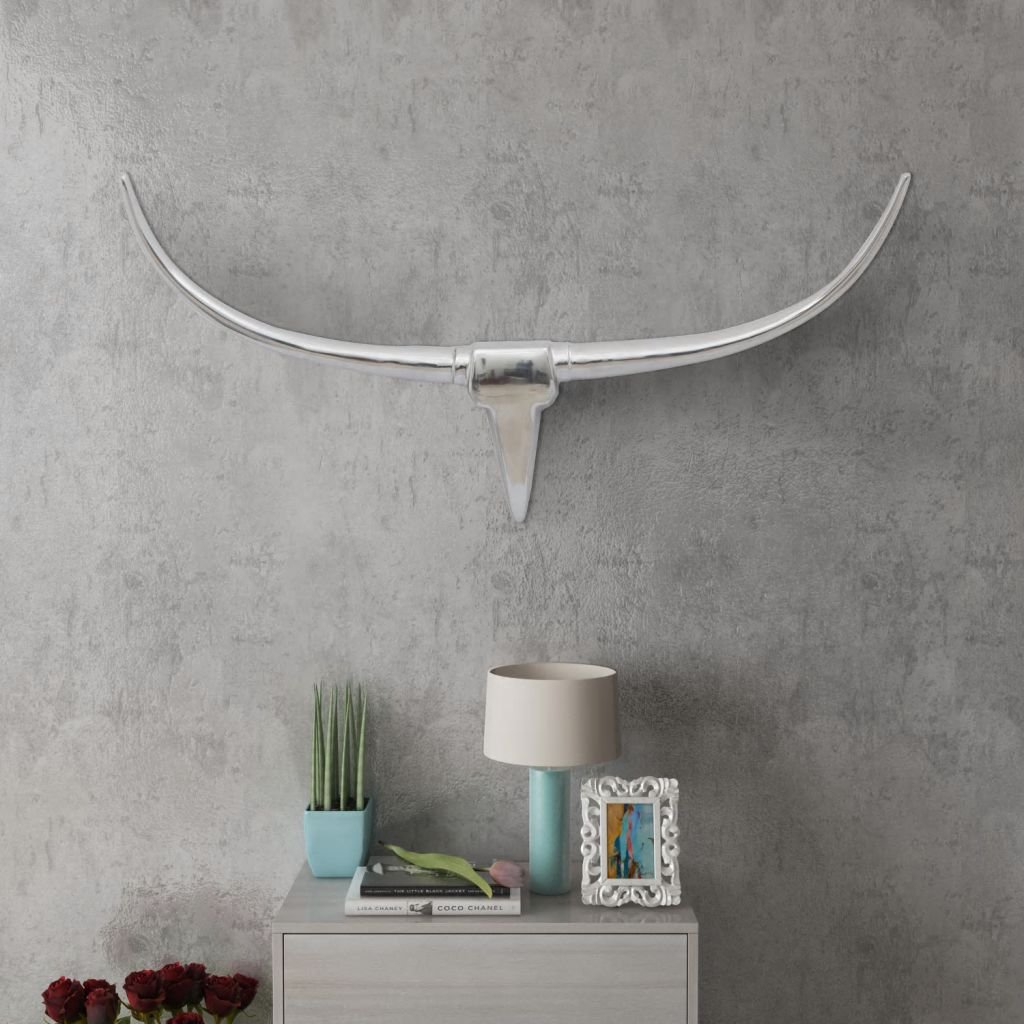 vidaXL Srebrna ozdoba ściany bycze rogi z aluminium 96 cm