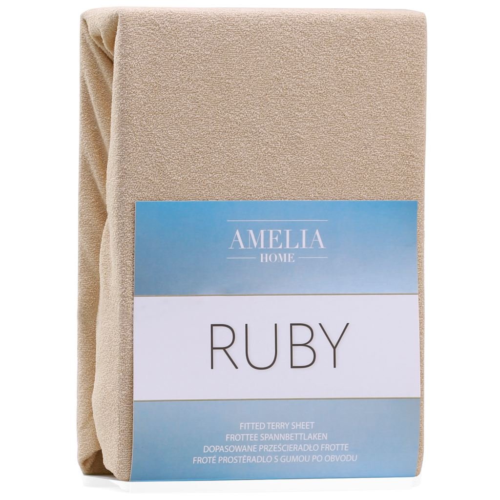 AmeliaHome AmeliaHome  Prześcieradło z gumką Frotte Beżowe RUBY 180-200x200+30 cm