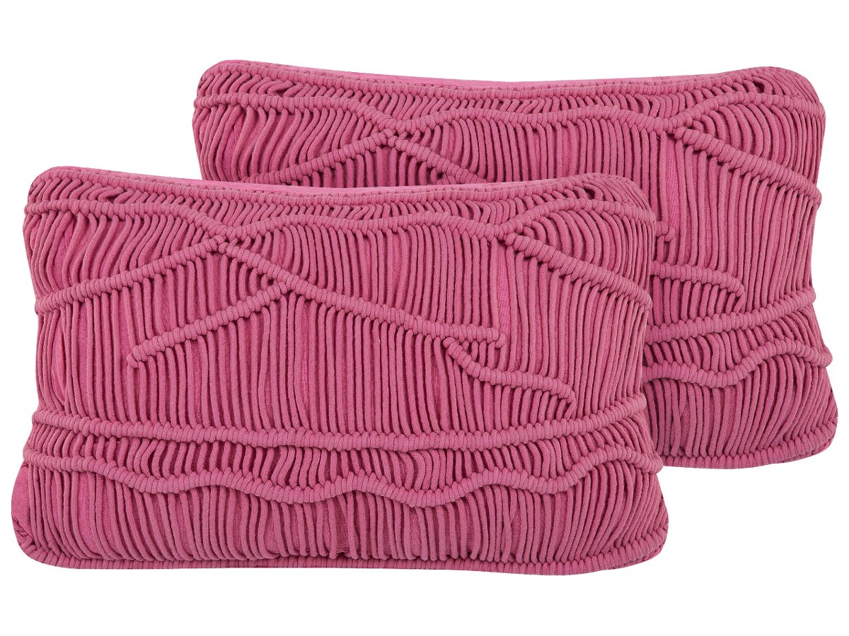 Beliani Zestaw 2 poduszek dekoracyjnych makrama 30 x 50 cm różowy KIRIS