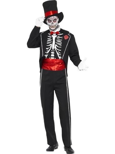 Smiffys Smiffys kostium męski na Dzień Zmarłych dla dorosłych, kurtka, bluzka z przodu, czapka i rękawiczki, Day of the Dead, Halloween, rozmiar L, 24565 21565L