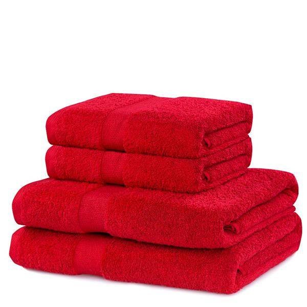 DecoKing DecoKing - Komplet Ręczników Bawełnianych Czerwony MARINA GŁADKIE - 2*70x140+ 2*50x100