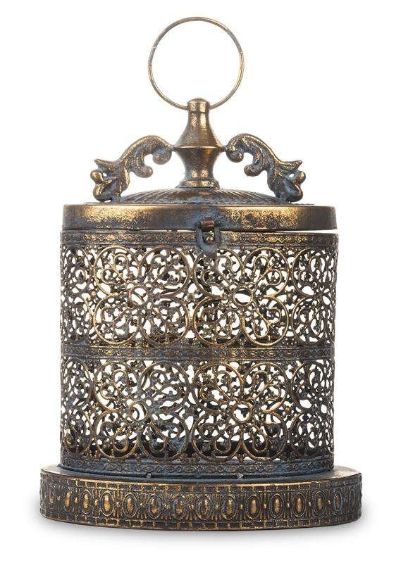 Lampion Antyczny Złoty Metal 34x22x14 cm