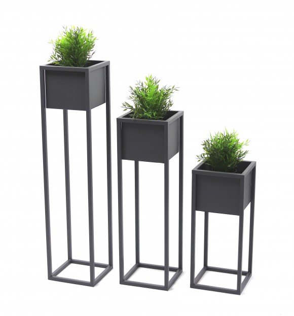 Kwietnik Metalowy Stojak CUBO 90cm szary skrzynka loft 05-01/S