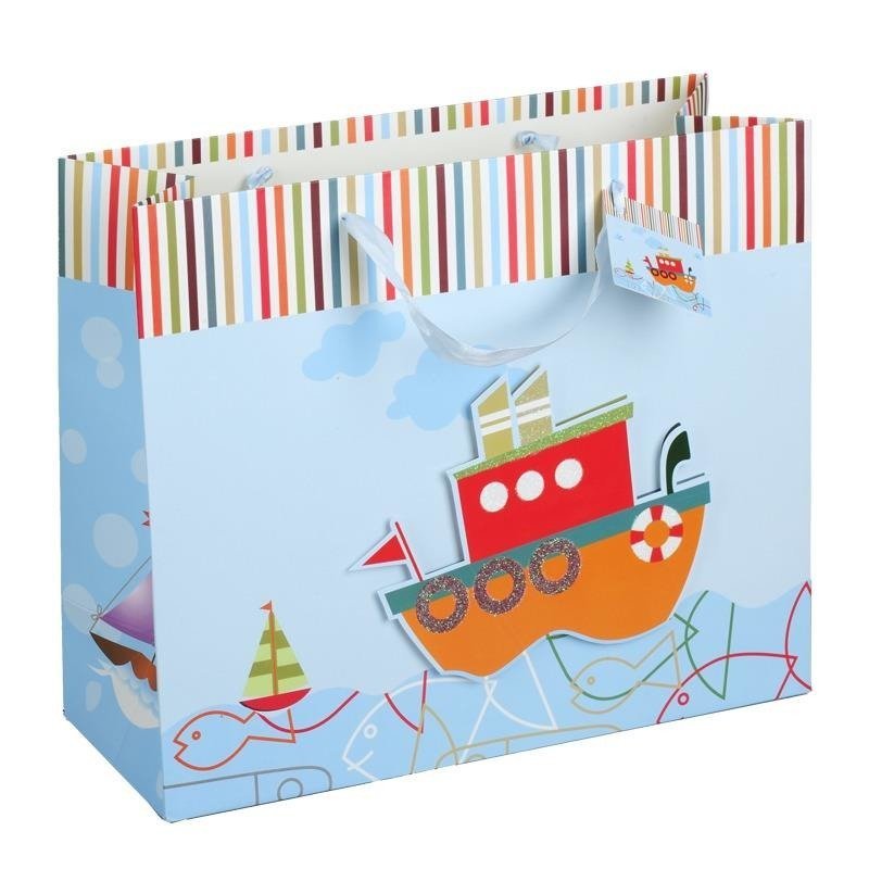 Torba prezentowa, Ship, błękitna, 5 sztuk
