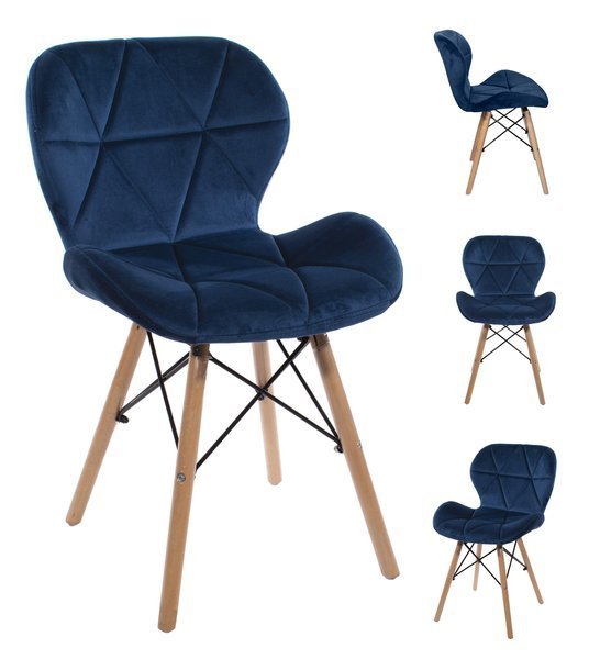 Mufart Zestaw 4 krzeseł granatowych z aksamitu do salonu biura gabinetu i jadalni ELVA model_3370_4-LAGO-ELVY17