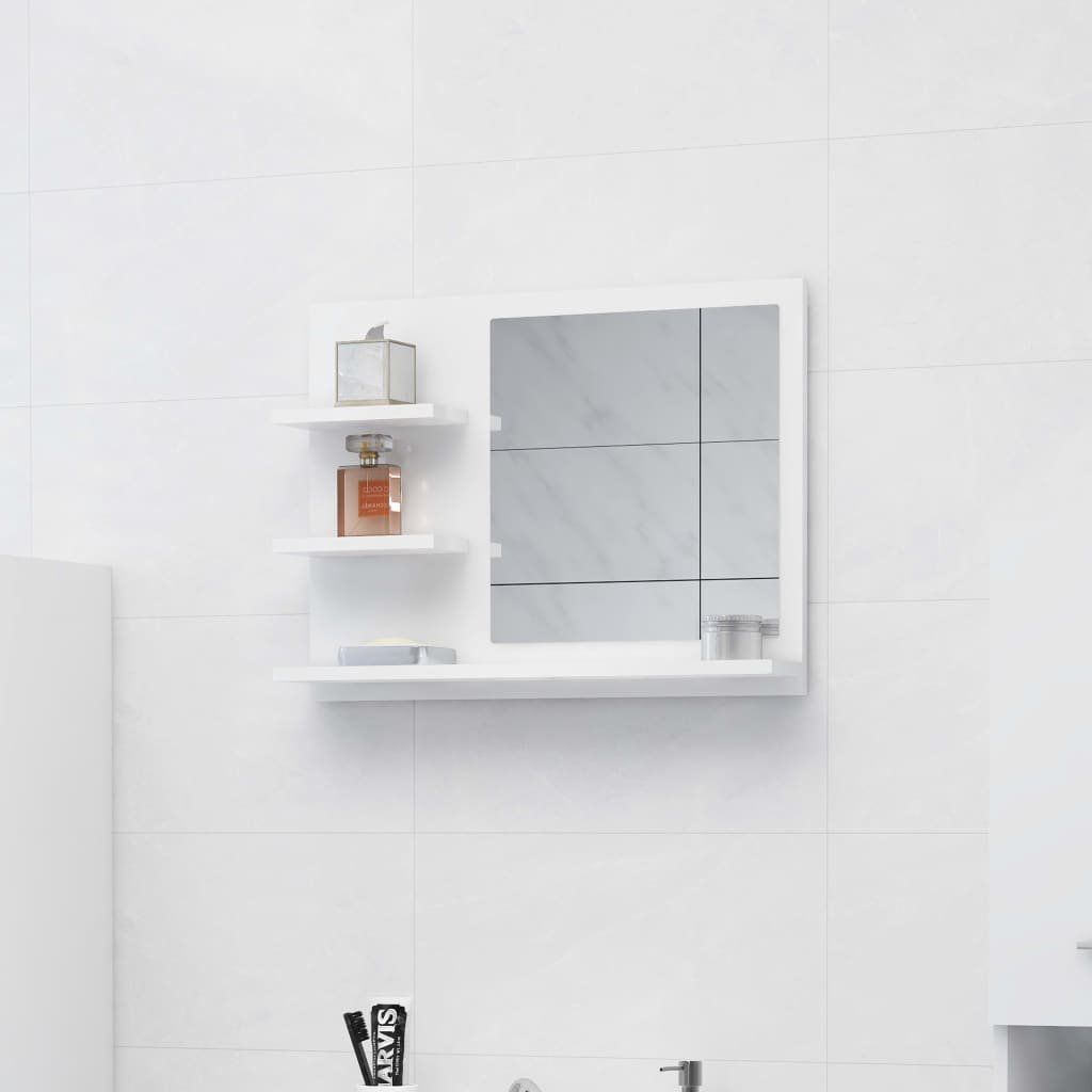 vidaXL Lustro łazienkowe, białe, wysoki połysk, 60x10,5x45 cm, płyta