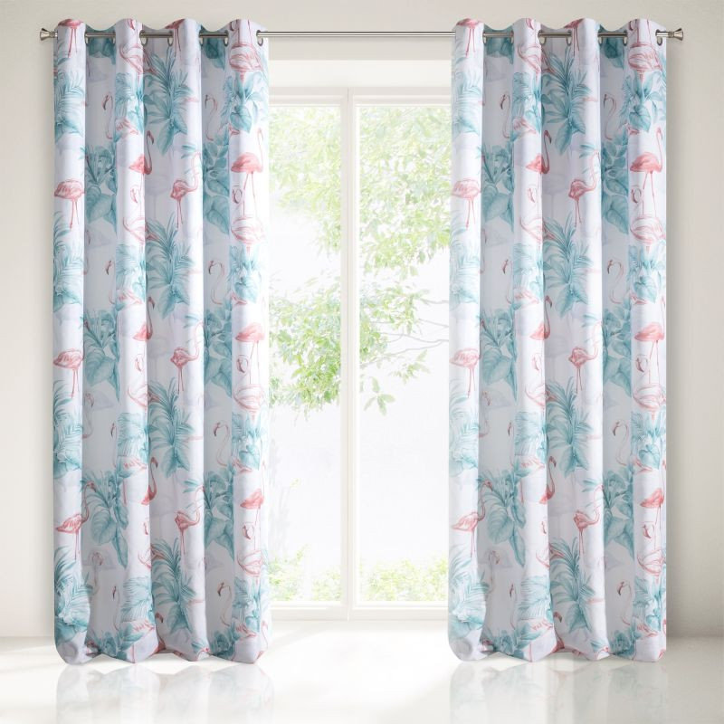 Zasłona VERANO z nadrukiem z różowymi flamingami 140X250 PRZEL Zielony, rozmiar