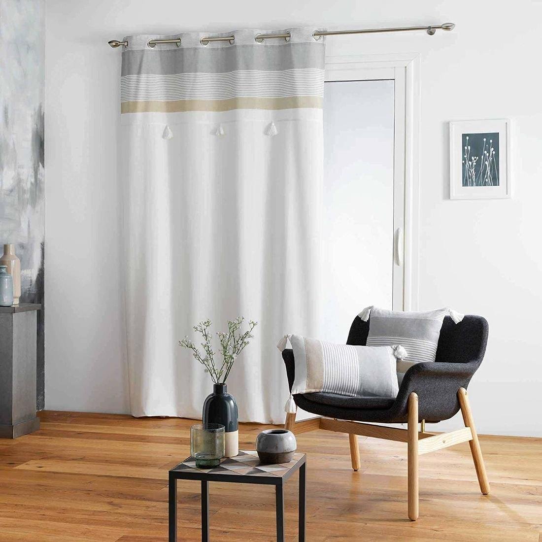 Douceur d'intérieur Douceur dinterieur Zasłona okienna z frędzlami TASSEL 140 x 260 cm biała gładka 1608221
