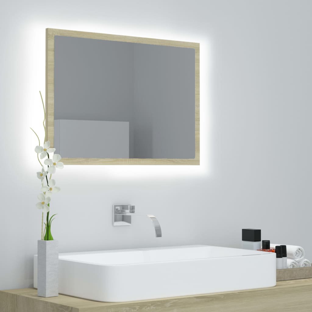 vidaXL Lustro łazienkowe z LED, kolor dąb sonoma, 60x8,5x37 cm, płyta