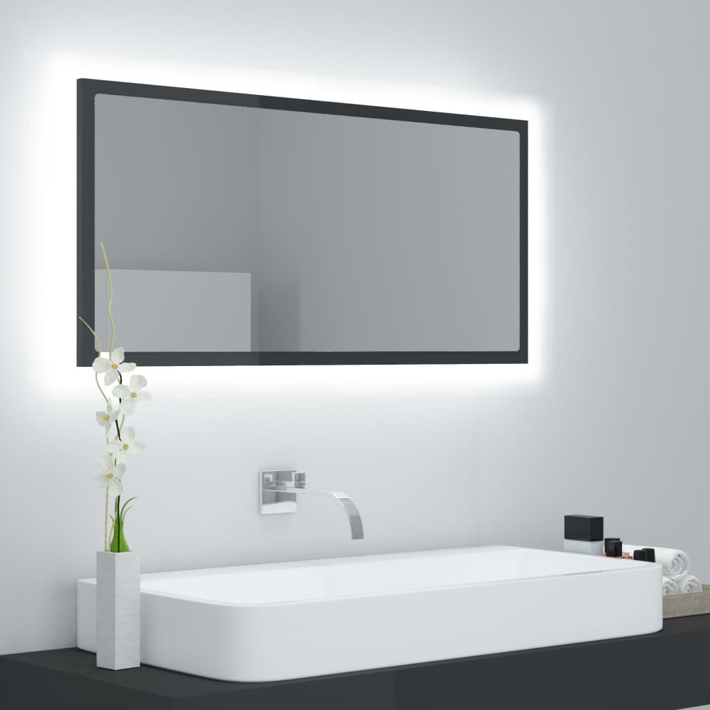 vidaXL Lumarko Lustro łazienkowe z LED, szare na wysoki połysk, 90x8,5x37 cm 804939