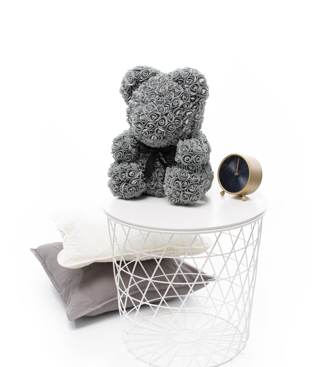 Miś Gustaw, miś z róż Rose Bear, szary, 40 cm